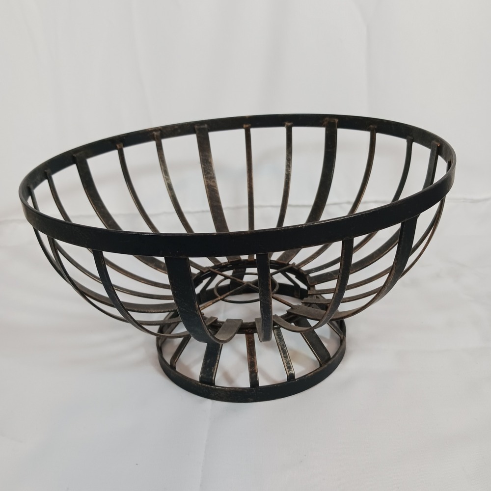 Unbranded Wire Fruit Basket Home OS Bronze Excellent Wrought Iron Pedestal Bowl